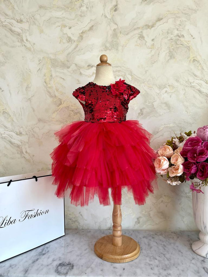 Serena Red Sequined Party Dress