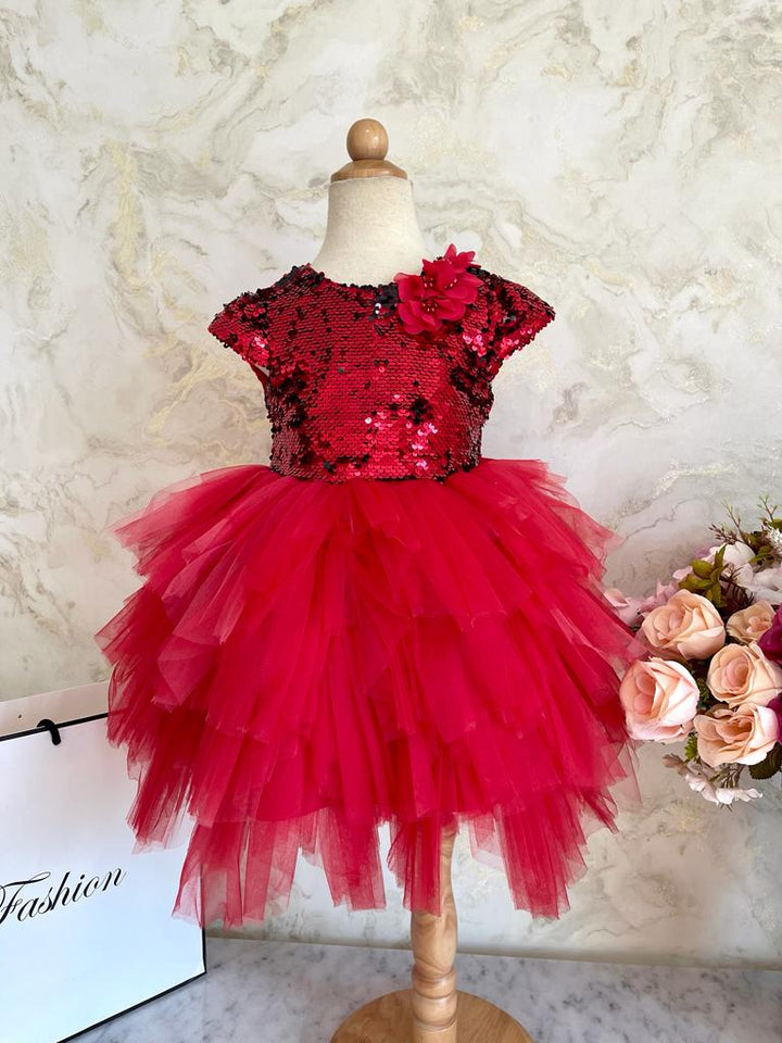 Serena Red Sequined Party Dress