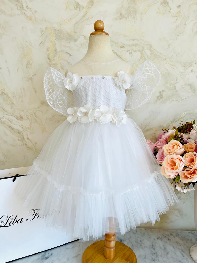 Nuha White Flower Applique Girls Party Wear Dress