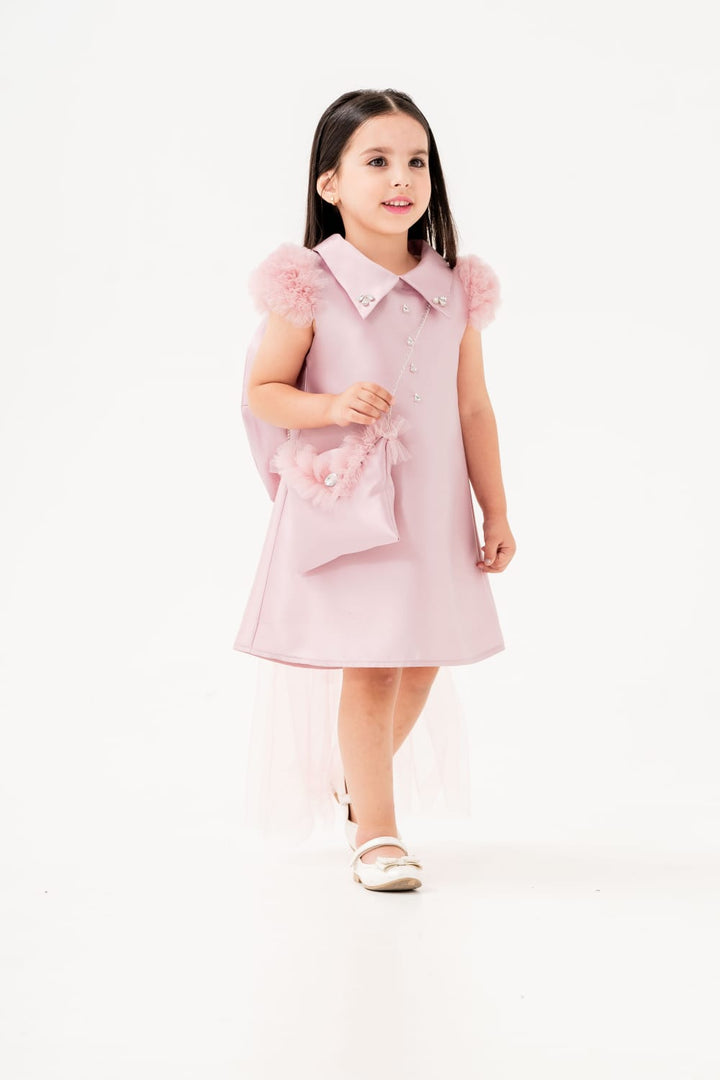 Hoorain Pink Girls Party Dress with Bow Back Detail
