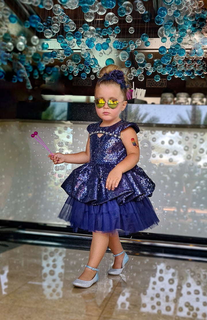 Beautiful Blue Layered Sequins Party Dress