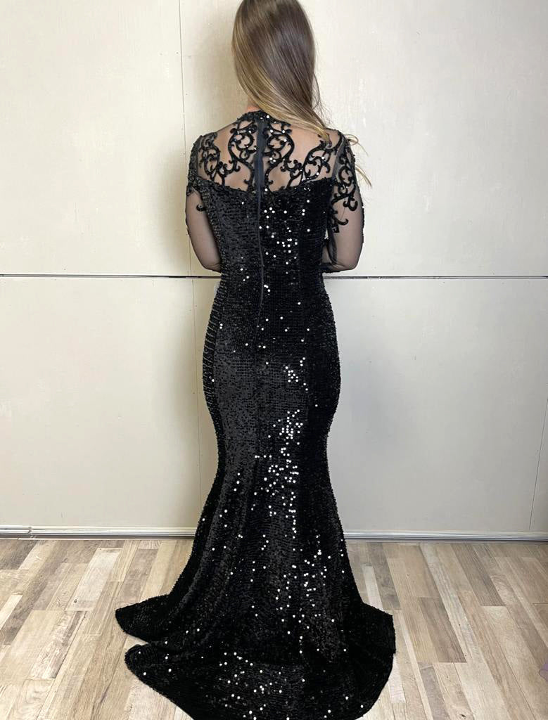 Black Sequins Long Party Dress For Women