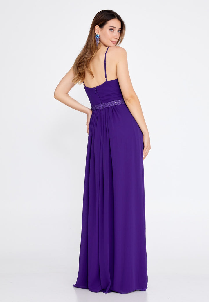 Purple Long Evening Dress With Shoulder Straps For Women