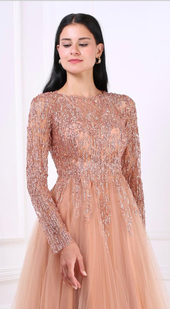 Brown Luxury sequins lace tulle women party dress