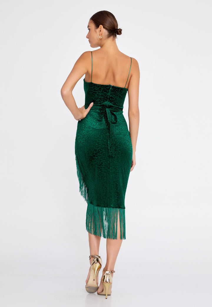 Green Knee Length Velvet Party Dress For Women