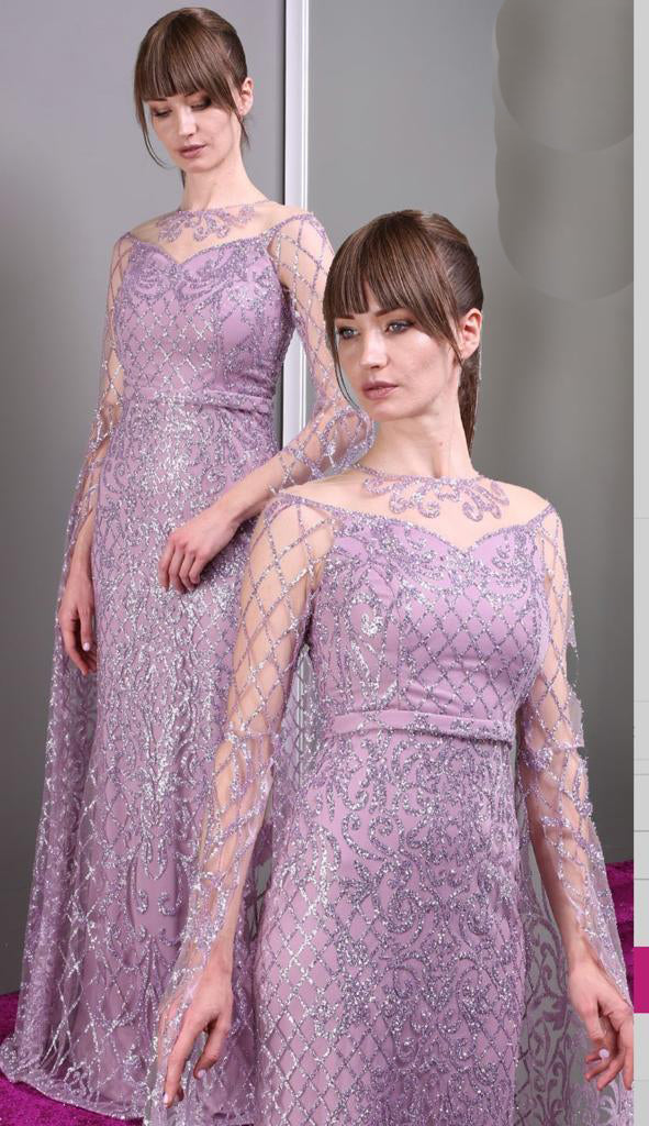 Luxury Lavender Glittery Sequins Lace Party Dress For Women