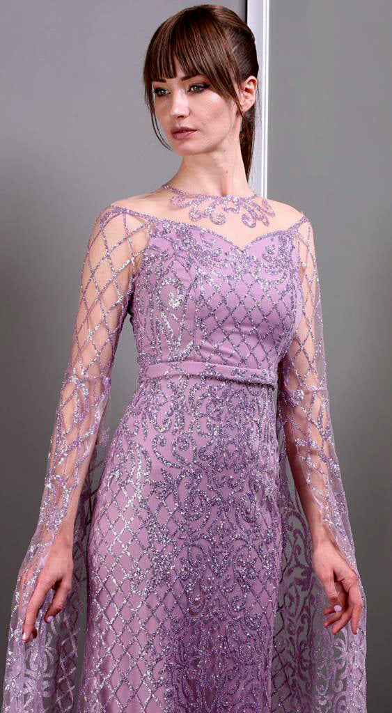 Luxury Lavender Glittery Sequins Lace Party Dress For Women