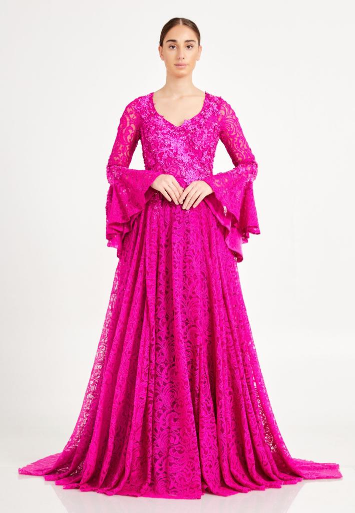 Women Pink Lace Party Dress Evening Gown