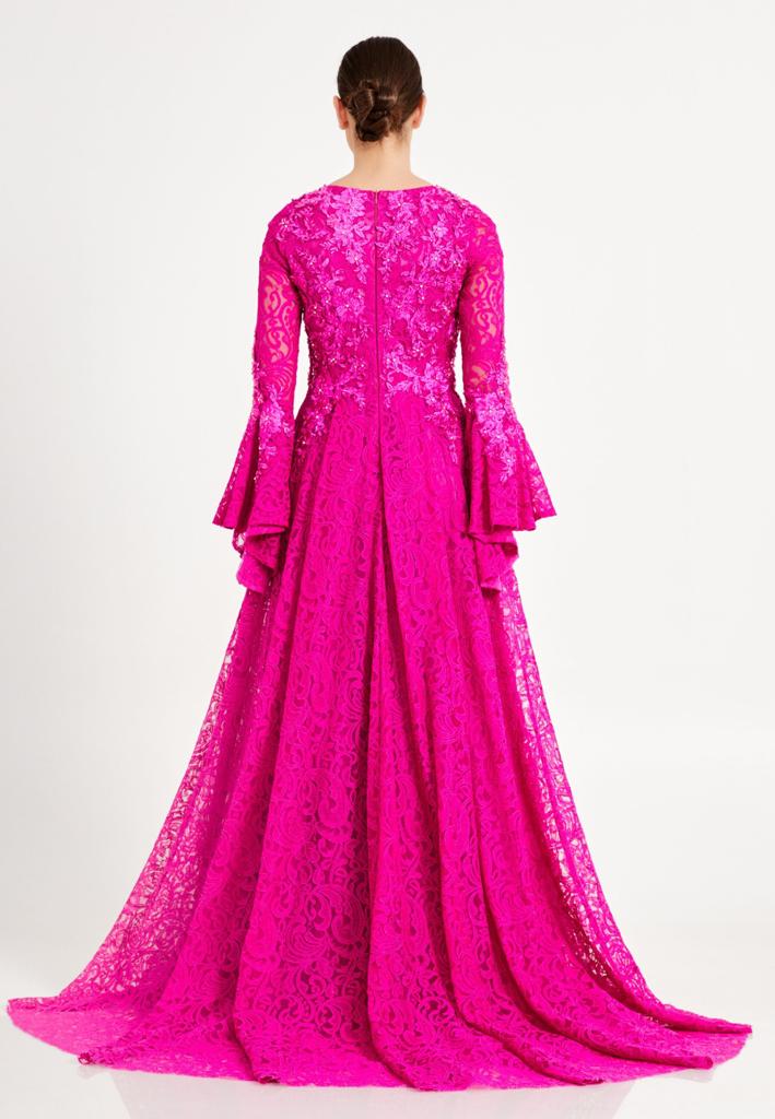 Women Pink Lace Party Dress Evening Gown