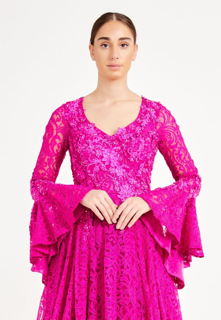 Women Pink Lace Party Dress Evening Gown