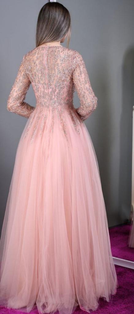 Powder Luxury Sequins Lace Tulle Women Party Dress