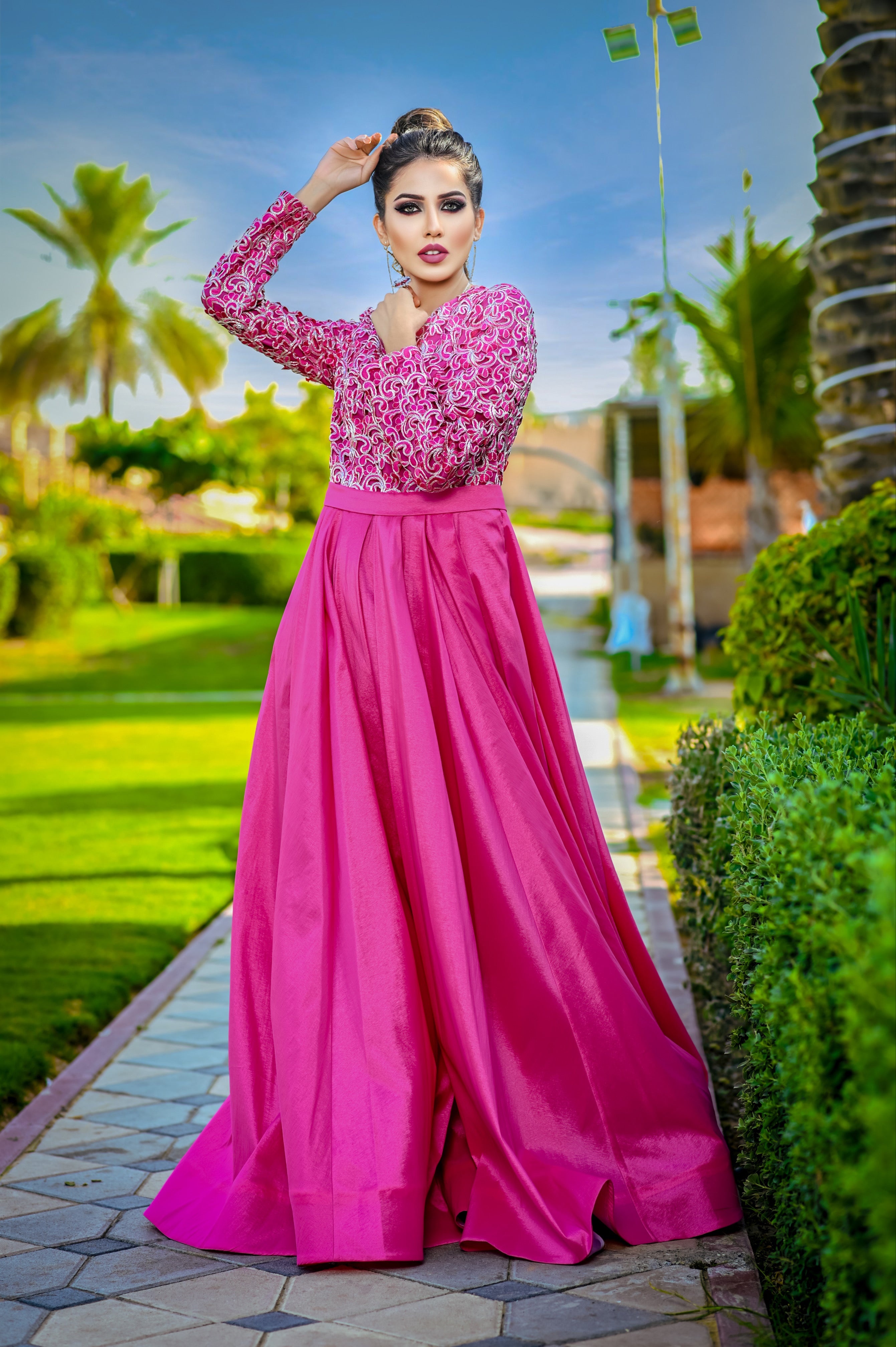 Pink long gown clearance design