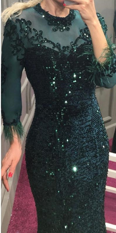 Green Sequins Long Party Dress For Women