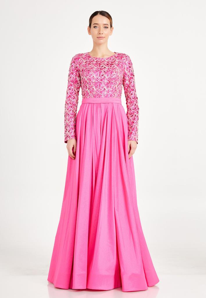 Pink Lace Satin Gown Party Dress for Women